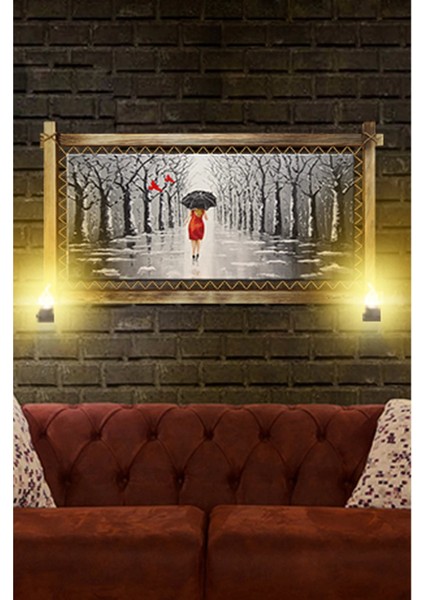 - Rustik Işıklı Şemsiyeli Kadın Kanvas Rustik Tablo B fiyatları