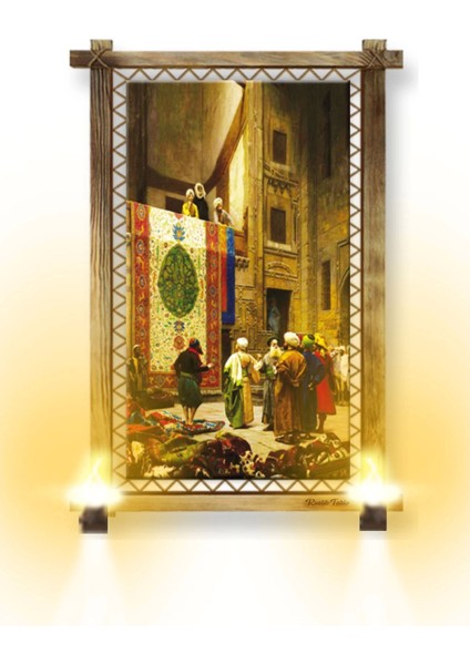 - Rustik Işıklı Acem Halı Pazarı Kanvas Rustik Tablo K