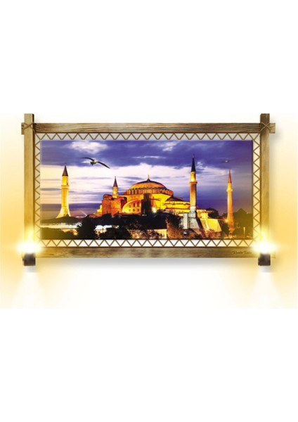 - Rustik Işıklı Camii Kanvas Rustik Tablo B