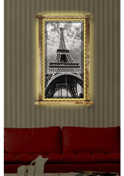 - Eyfel Kulesi LED Işıklı Rustik Kanvas Tablo O