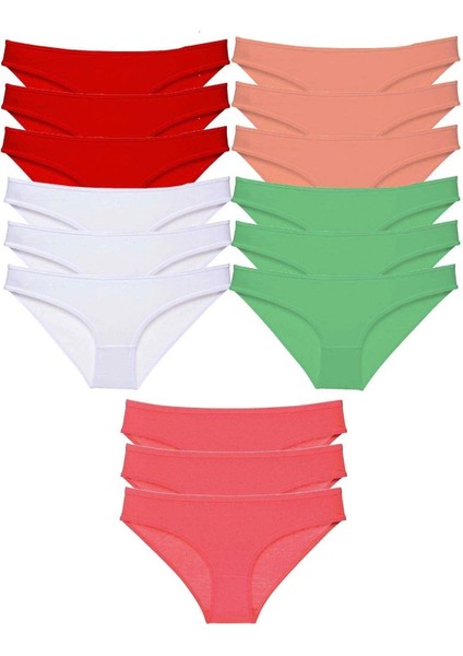 15 Adet Süper Eko Set Likralı Kadın Slip Külot Kırmızı Beyaz Pudra Yeşil Fuşya