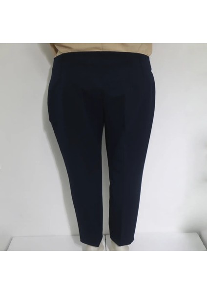 Fistan Store Kadın Lacivert Düz Yüksek Bel Normal Kesim Boru Paça Yazlık Battal Kumaş Pantolon