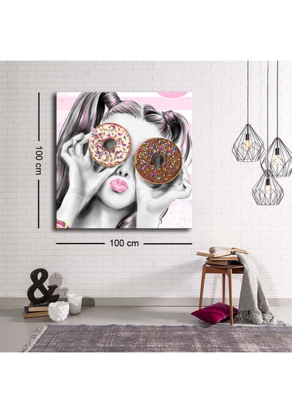 - Dekoratif Baskı Illüstrasyon Woman With Donat Kanvas Tablo