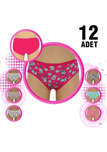 12 Adet Kız Çocuk Desenli Slip Külot