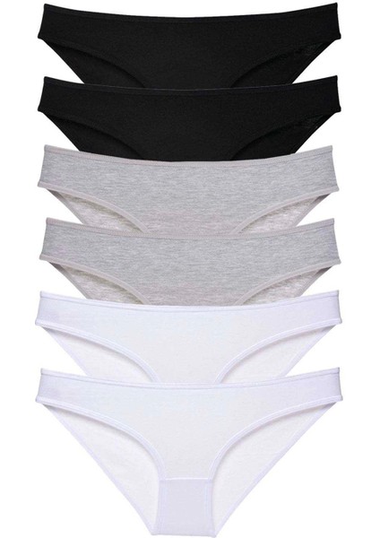 6 Adet Süper Eko Set Likralı Kadın Slip Külot Siyah Gri Beyaz