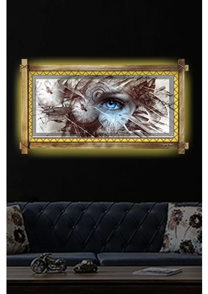 - Soyut Göz LED Işıklı Rustik Kanvas Tablo O