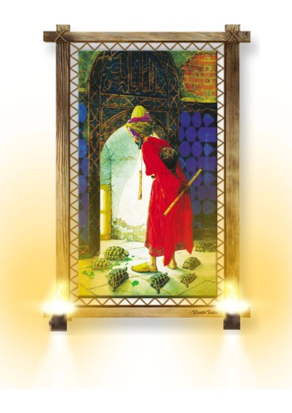 - Rustik Işıklı Kaplumbağa Terbiyecisi Kanvas Rustik Tablo O