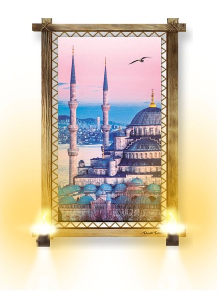 - Rustik Işıklı Istanbul Camii Kanvas Rustik Tablo B