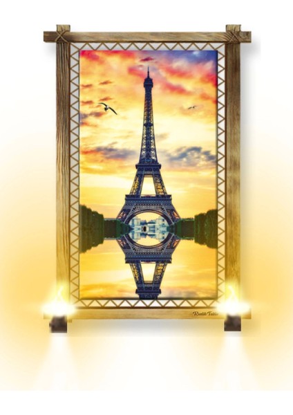- Rustik Işıklı Eyfel Kulesi Kanvas Rustik Tablo O