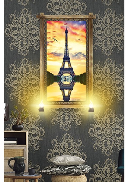 - Rustik Işıklı Eyfel Kulesi Kanvas Rustik Tablo O modelleri