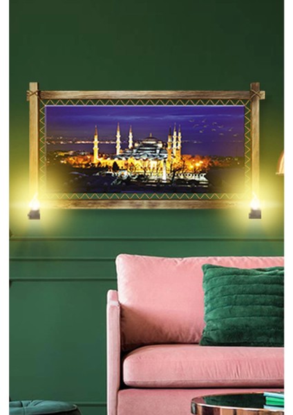 - Rustik Işıklı Istanbul Kanvas Rustik Tablo K modelleri