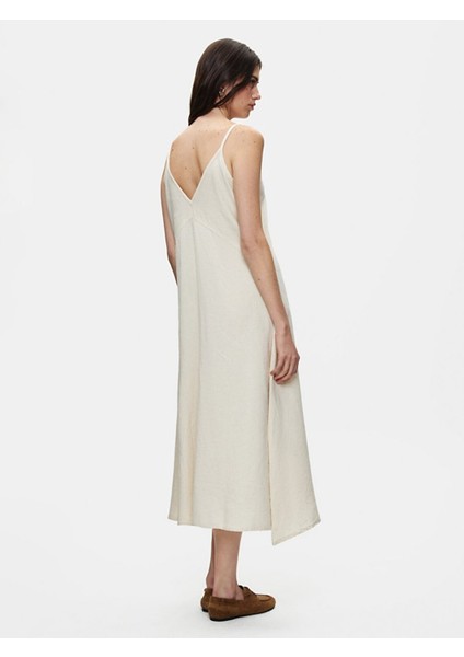 Kadın Keten Relaxed Askılı Bej Elbise modelleri