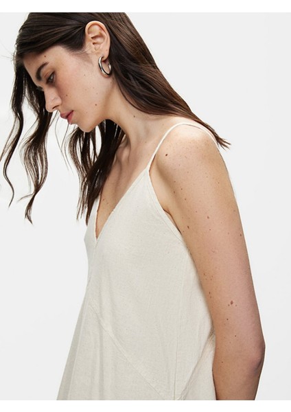 Kadın Keten Relaxed Askılı Bej Elbise fırsatları