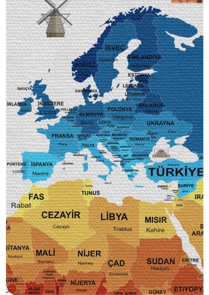 - Duvar Örtüsü Bayrak Detaylı Türkçe Güncel Dünya Haritası Kanvas Duvar HALISI-4047 fiyatları