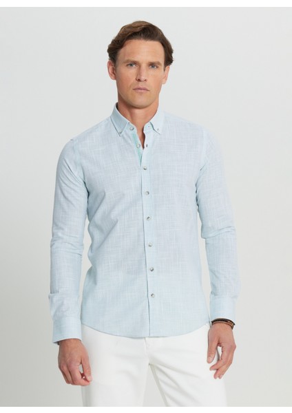 Slim Fit Düğmeli Yaka Haki Erkek Gömlek ACE020252168_HAK modelleri