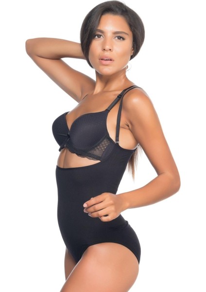 Siyah Göğüsü Açık Desenli Body Korse