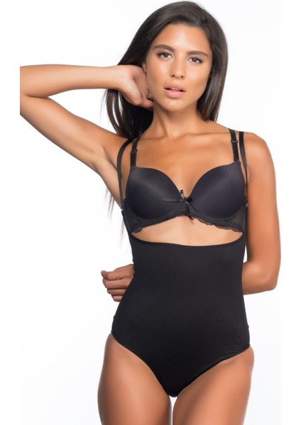 Siyah Göğüsü Açık Desenli Body Korse