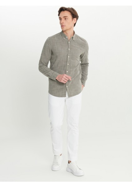 Slim Fit Düğmeli Yaka Haki Erkek Gömlek ACE020252165_HAK fiyatları