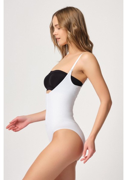 Beyaz Göğsü Açık Agraflı Body Korse
