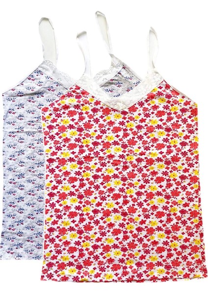 2 Adet Kadın Askılı Desenli Atlet Dantelli Empirme Pamuklu Penye D7-8 fiyatları