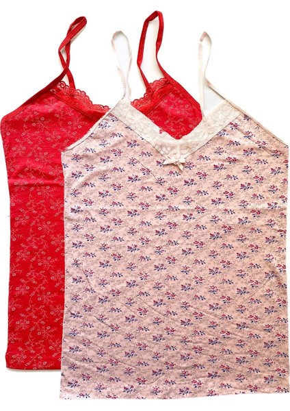 2 Adet Kadın Askılı Desenli Atlet Dantelli Empirme Pamuklu Penye D9-10 fiyatları