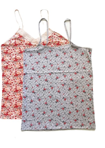 2 Adet Kadın Askılı Desenli Atlet Dantelli Empirme Pamuklu Penye D1-2 fiyatları