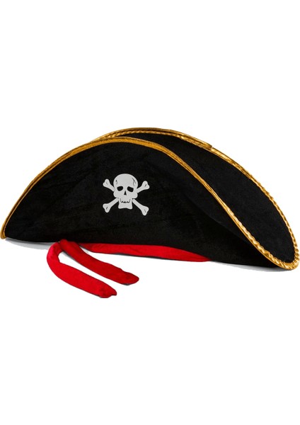 Yetişkin Boy Kadife Jack Sparrow Denizci Kaptan Jack Korsan Şapkası 50X20 CM