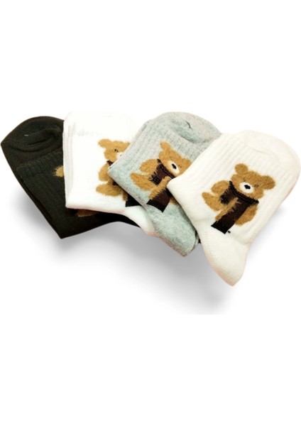Peluş Ayıcık Işlemeli Kadın Soket Çorap 4 Çift fiyatları