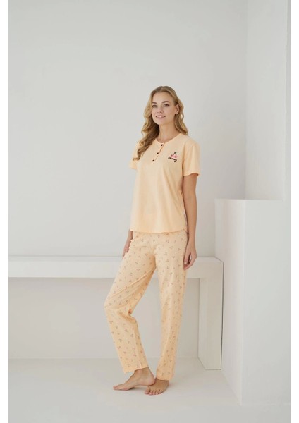 Süprem Kumaş Düğmeli Yaka Kısa Kollu Turuncu Pijama Takımı - 2552 fiyatları