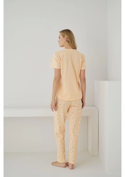 Süprem Kumaş Düğmeli Yaka Kısa Kollu Turuncu Pijama Takımı - 2552 fırsatları