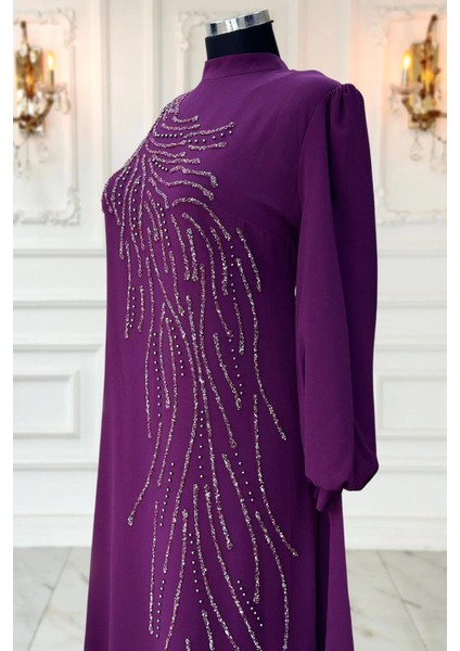 Irem Tesettür Abiye Mürdüm ISR1032 modelleri