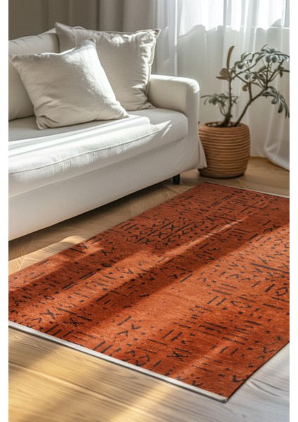 Venüs Kiremit Iskandinav Desenli Kaymaz Pamuk Kilim – Makinede Yıkanabilir, Modern ve Şık Tasarım Halı