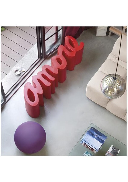Amore(Aşk) Yazılı Kırmızı Puf