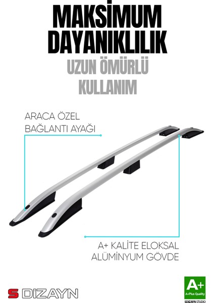 Renault Kangoo 2 Uzun Şase Aluminyum Gri Tavan Çıtası 2008-2020 A+ Kalite fırsatları