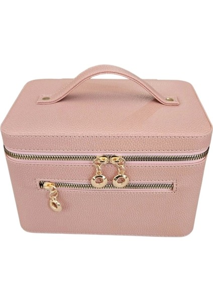 Taşıma Kulplu Deri Aynalı Makyaj,bakım ve Seyahat Çantası,kutusu Pudra (14X21X14 Cm)