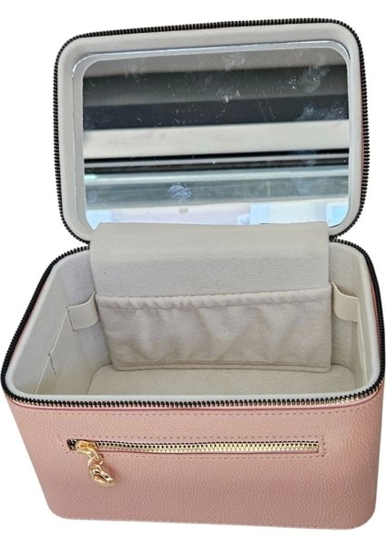 Taşıma Kulplu Deri Aynalı Makyaj,bakım ve Seyahat Çantası,kutusu Pudra (14X21X14 Cm) indirimleri