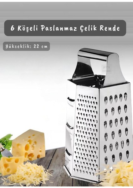 Paslanmaz Çelik 6 Taraflı Çok Işlevli Rende Inox 22 cm