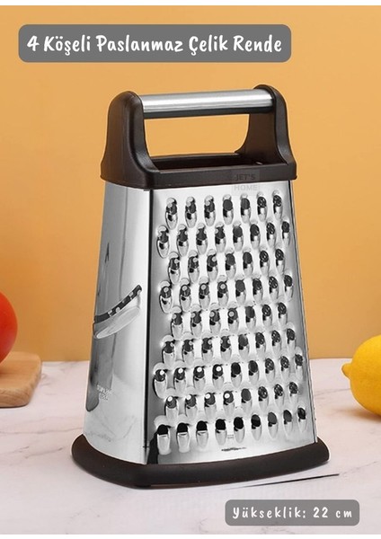Paslanmaz Çelik Rende Silikon Tabanlı 4 Taraflı Rende Inox 22 cm
