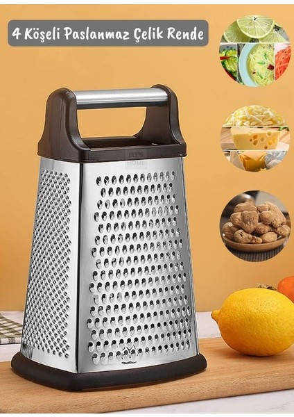Paslanmaz Çelik Rende Silikon Tabanlı 4 Taraflı Rende Inox 22 cm