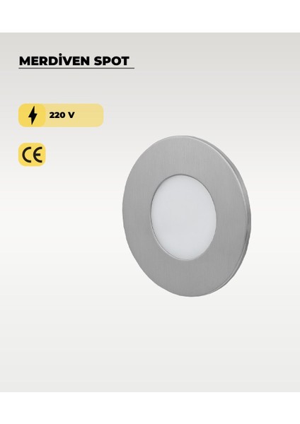3W Krom Yuvarlak Sıva Altı Merdiven Spot 6500K (Beyaz Işık)