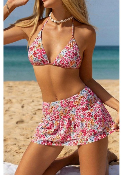 3 Parça Çiçek Baskılı Pareo ve Bikini Takımı fiyatları