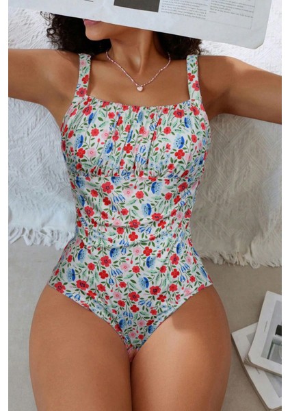 Çiçek Baskılı Büzgülü Kaplı Mayo modelleri