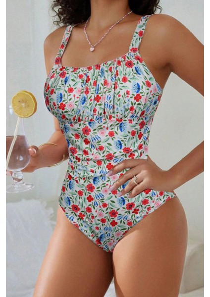 Çiçek Baskılı Büzgülü Kaplı Mayo fırsatları