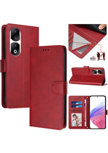 Honor 90 Pro 5g Flip Book Deri Cüzdan Çapraz Askılı Bileklik Bileklik Rfıd Engelleme Kılıfı (Yurt Dışından)