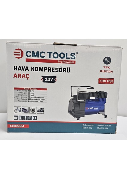 Remont Cmc Araç Hava Kompresörü 12V Çakmaklık Girişli Tek Piston - Araç Lastik Pompası