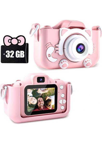 Zizi Çocuk Kamerası, 32GB Sd Kart 1080P Hd, 23MP, 2,0 Inç, 600 Mah, Pembe (Yurt Dışından)