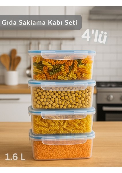 4'lü Vakumlu Saklama Kabı Seti Hava Almaz Bpa Free Kilitlenebilir gıda Erzak Kabı 1,6 L