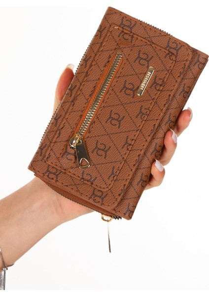 Kadın Deri Monogram Desenli Kartlık ve Cüzdan NEWPOLO327- Gri
