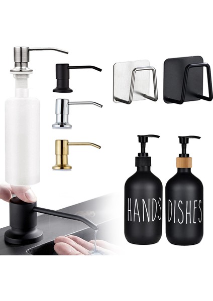 Siyah Raf Mutfak Lavabo Sıvı Sabun Losyon Dispenseri Pompaları 300 ml Elle Basın Organize Şişe Paslanmaz Çelik Kafa (Yurt Dışından) fiyatları