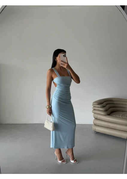 Seona Kalın Askılı Midi Elbise